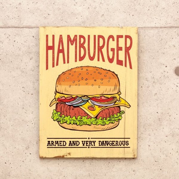 画像2: HAMBURGER ARMED|ウッドボード木製看板 (2)